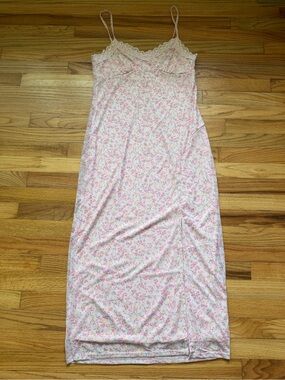 Floral Pink Lace Trim Slip Dress Size Large